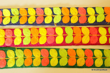 Wholesale Fuchsia Pink Fabric Trim With Pink, Yellow, Orange And Green Embroidery